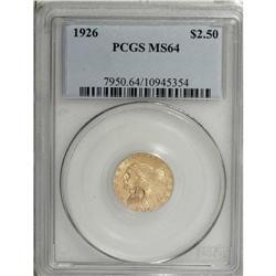 1926 $2 1/2 MS64 PCGS. Yellow-gold with a touch of eme 