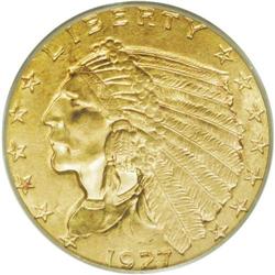 1927 $2 1/2 MS64 PCGS. Rich peach-gold toning ensures 