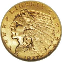 1927 $2 1/2 MS65 NGC. A lovely peach and yellow-gold G 