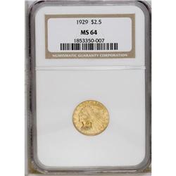 1929 $2 1/2 MS64 NGC. Both sides display soft, satiny 