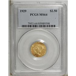 1929 $2 1/2 MS64 PCGS. Choice and satiny with peach ac 