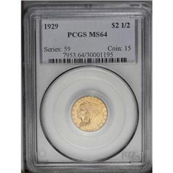1929 $2 1/2 MS64 PCGS. Choice and lustrous with lovely 