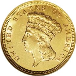 1854 $3 MS61 NGC. Uncommonly appealing for the grade, 