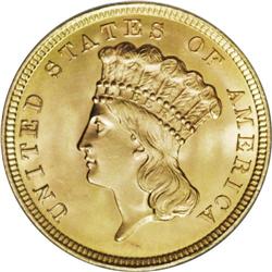 1854 $3 MS64 ANACS. The 1854 may have the highest mint 