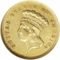 1855-S $3 AU50 NGC. Only 6,000 pieces were produced of 