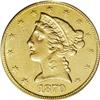 Image 1 : 1870 $5 AU53 PCGS. This apricot-gold rare date half ea 