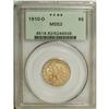 1910-D $5 MS62 PCGS. Olive and orange-gold colors embr 