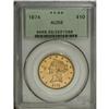 Image 1 : 1874 $10 AU58 PCGS. The apricot-gold surfaces retain c 