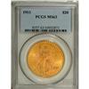 Image 1 : 1911 $20 MS63 PCGS. Nice golden color on fields with c 