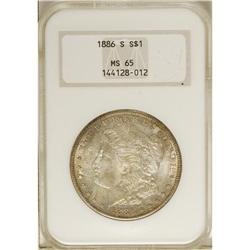 1886-S S$1 MS65 NGC. Partially reflective with dappled 