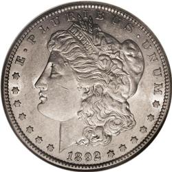 1892-S S$1 AU58 NGC. Nearly full luster remains visibl 