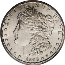 1893-CC S$1 MS63 PCGS. Lustrous silver, untoned surfac 