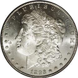 1893-CC S$1 MS63 Prooflike PCGS. Ex: Ray George. A lif 