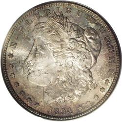 1894-S S$1 MS65 PCGS. Magenta, olive, and lavender sha 