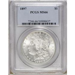 1897 S$1 MS66 PCGS. Lustrous surfaces display well imp 