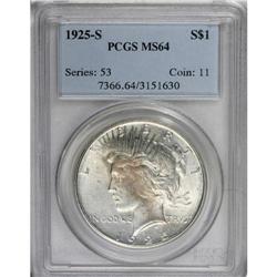 1925-S S$1 MS64 PCGS. VAM-3. A Top 50 Variety. Light d 