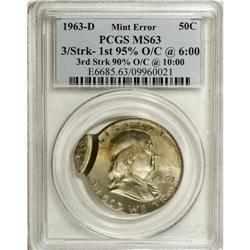 1963-D 50C --Triple Struck--MS63 PCGS. First struck far 