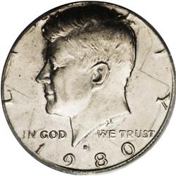 1980-P 50C Kennedy Half Dollar--Struck on a SBA Planch 