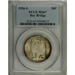 1936-S 50C Bay Bridge MS67 PCGS. Soft gold-gray patina 