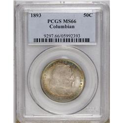 1893 50C Columbian MS66 PCGS. Mauve-gray centers are f 