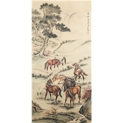 Puru 1896-1963 Chinese Watercolor Horses