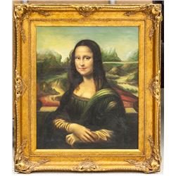 Gilt Framed Oil Canvas Italian Portrait Mona Lisa