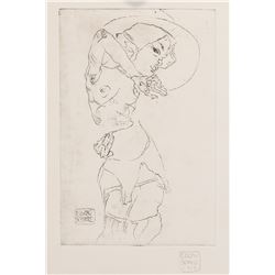 Egon Schiele Austrian Signed Linocut Etching