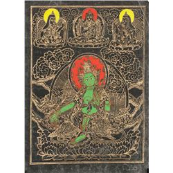 19th Century Tibetan Tanka Green Tara