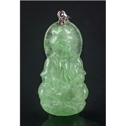 Burma Green Jadeite and 18k Gold Guanyin Pendant