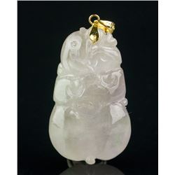 Burma White Jadeite Carved Pendant 14k Clasp