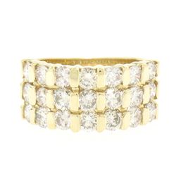 14kt Yellow Gold 2.52 ctw Wide 3 Row Large Round Diamond Band Ring