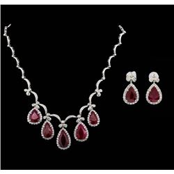 GIA Cert 44.80 ctw Ruby and Diamond Suite - 18KT White Gold