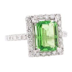 3.58 ctw Tsavorite and Diamond Ring - 14KT White Gold