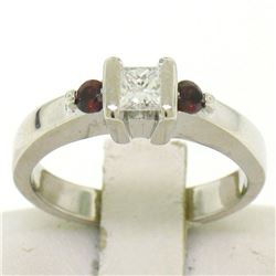 14kt White Gold 0.41 ctw Princess Diamond and Garnet Engagement Ring