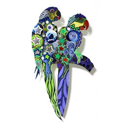 Patricia Govezensky- Original Painting on Laser Cut Steel "Two Parrots VI"