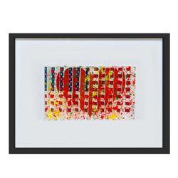 E.M. Zax- One-of-a-kind 3D polymorph mixed media on paper "Flag Heart"