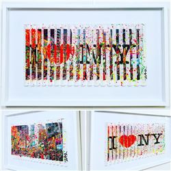 E.M. Zax- One-of-a-kind 3D polymorph mixed media on paper "I Love NY"
