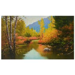 H. Leung, "Autumn Lake" Hand Embellished Limited Edition on Canvas, Numbered 10/200 and Hand Signed 