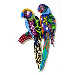 Patricia Govezensky- Original Painting on Laser Cut Steel "Two Parrots XXIII"
