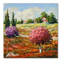 Mark Braver, "Red and Purple in Harmony" Original Oil Painting on Canvas, Hand Signed with Letter of