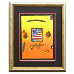 Peter Max- Original Mixed Media "Flag with Heart"