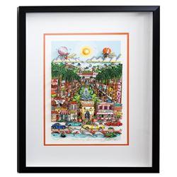 Charles Fazzino- 3D Construction Silkscreen Serigraph "Perfectly Palm Beach"