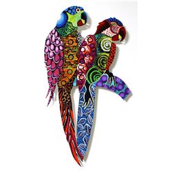 Patricia Govezensky- Original Painting on Laser Cut Steel "Two Parrots XIX"