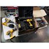 Image 1 : DEWALT CORDLESS DRILLS AND BOX OF TOOLS AND PUNCH