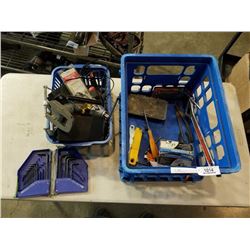 Crate of tools and clamp