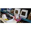 Image 1 : BIN OF LEASHES, COLLARS, PET TOYS, AND 2 LITTER BOXES