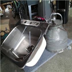 Copper milking can and stainless sink