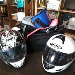 2 Motor cycle helmets and lot of bags