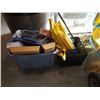 Image 1 : TOTE AND CRATE OF WET FLOOR SIGNS AND ESTATE GOODS