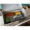 Image 2 : BOX AND TOOLBOX WITH CONTENTS AND HAND SAWS AND WEEDEATER